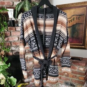 Stetson Southwestern Shawl Collar Cardigan Belted Fair Isle Boho Western Women’s